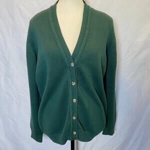 Vintage Lands End Women’s Green  Cotton Cardigan, Small
